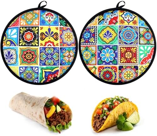 Honeydak 2 Pcs 12 Inch Tortilla Warmer Pouch,Mexican Tiles
