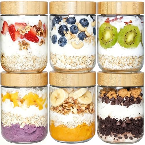 Vtopmart 6-Pack 16 oz Glass Overnight Oats Containers with Bamboo Lids