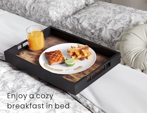 Fibogollo Set of 2 Wooden Serving Trays with Metal Handles