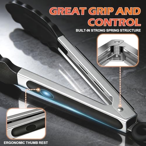 TACGEA Kitchen Tongs, Set of 3, 7", 9" and 12"
