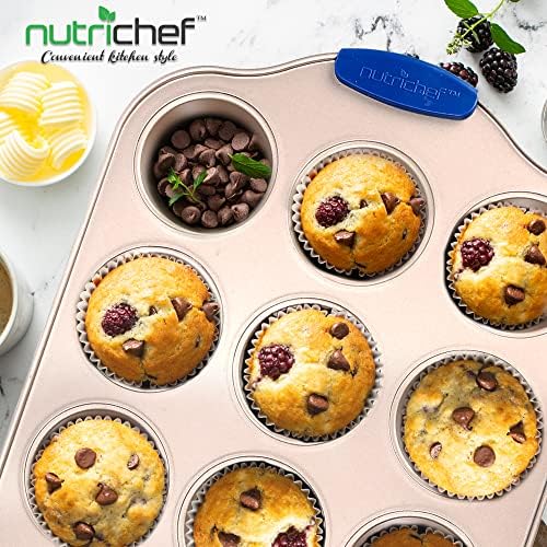 Nutrichef 12 Cup Muffin Pan, Durable and Nonstick Carbon Steel Bake