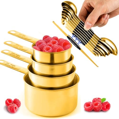 13pcs Gold Stainless Steel Measuring Cups and Spoons Set, 8