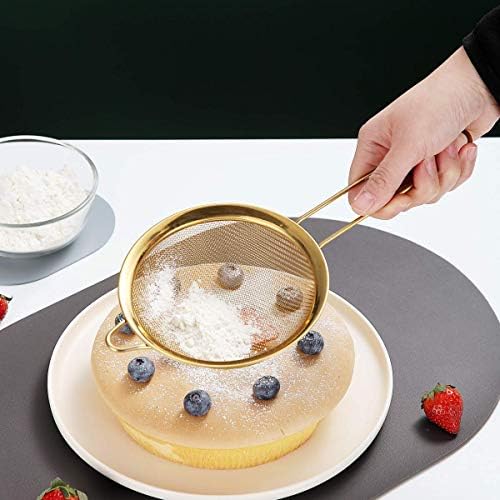 Kyraton Gold Fine Mesh Strainer 3 Pieces Set, Golden Flour Sifter For