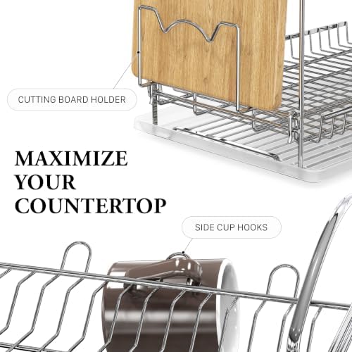 Simple Houseware 2-Tier Stainless Steel Dish Rack, Chrome