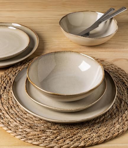 GBHOME Stoneware Dinnerware Sets for 8,24 Piece Rustic Plates and Bowls Set