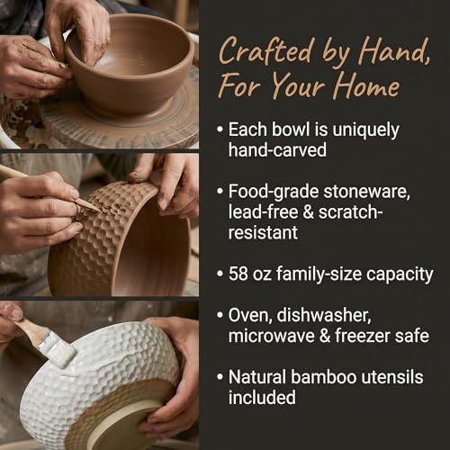 Large Ceramic Dinner Bowl - Handmade Salad Bowl Set, 58 oz. Dishwasher