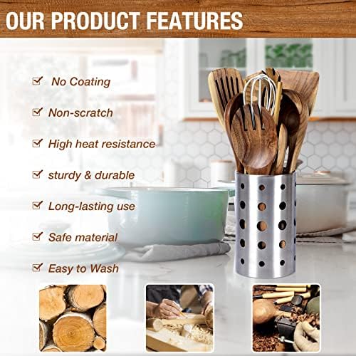 Teak Wood Kitchen Utensil Set - 11-Piece Heat-Resistant Cooking Tools
