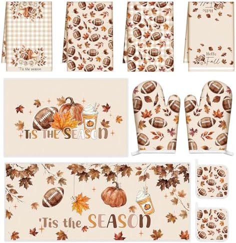 10 Pcs Fall Kitchen Towels Oven Mitts Pot Holders Rugs Set