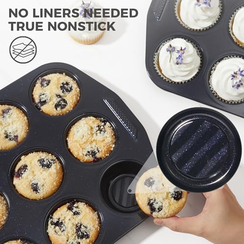 9-Piece Nonstick Bakeware Set, Non-Toxic Baking Pans Set, Shimmer Blue