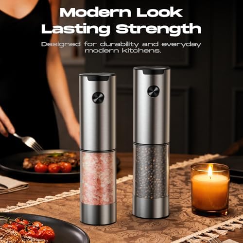 Electric Salt and Pepper Grinder Set, Battery, Stainless Steel
