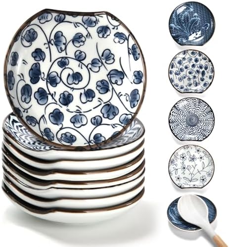 Tlence 8 Pack Ceramic Spoon Rest Set, Japanese Painted Small Spoon