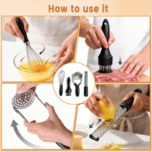 Kitchen Gadgets Set Stainless Steel Cooking Tools Essentials, Black