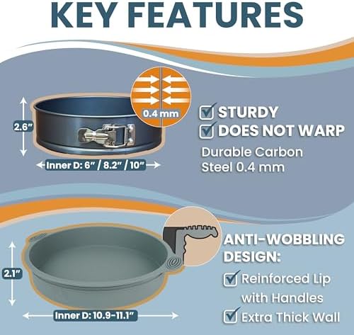 Cheese Cake Pans for Baking, NON-STICK Springform Pan Set & SILICONE