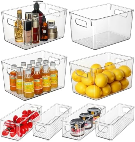 Hudgan 8 Clear Plastic Storage Bins for Pantry