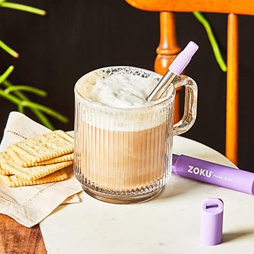 ZOKU Reusable Metal Straw with Case for Travel, Purple - Collapsible