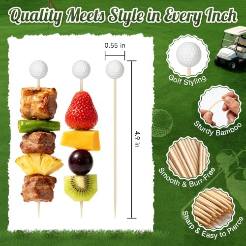 100 Golf Ball Cocktail Picks, 4.9 in Fancy Toothpicks for Appetizers