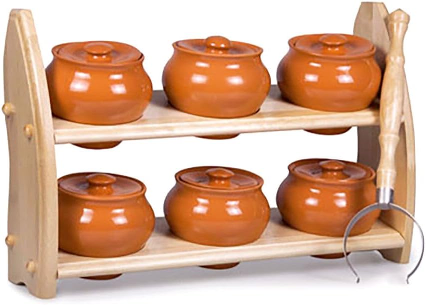 Stoneware Ramekins with Lids Set of 6 - 16.9 fl oz (500 ml) - Clay