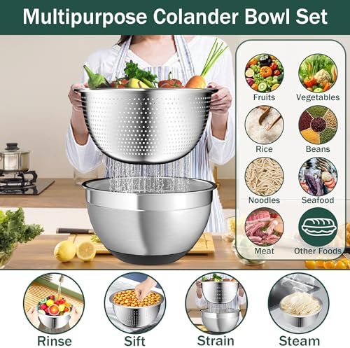 Mixing Bowls with Airtight Lids, Stainless Steel Mixing Bowl Set with