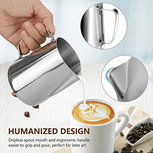 HOOMIL Milk Frothing Pitcher, 12oz, 304 Stainless Steel - Silver