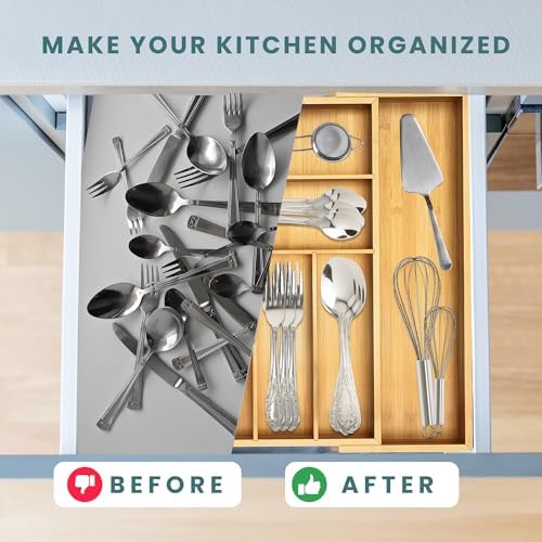 Sben Bamboo Cutlery Drawer Organizer, Bamboo, Medium