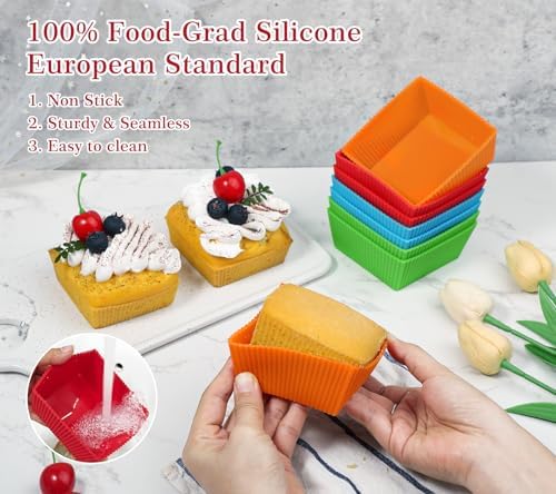 Webake 3.5 Inch Jumbo Baking Cups Reusable Silicone Square Cupcake