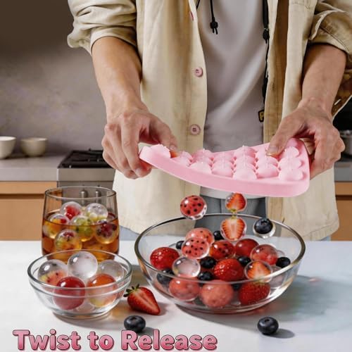 Small Ice Ball Mold, 2Pack Ice Cube Tray with Lid, 25 Cavities Round