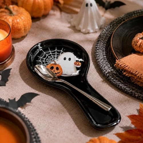 Whaline 9.4 Inch Halloween Spoon Rest, Ghost Pumpkin, Black