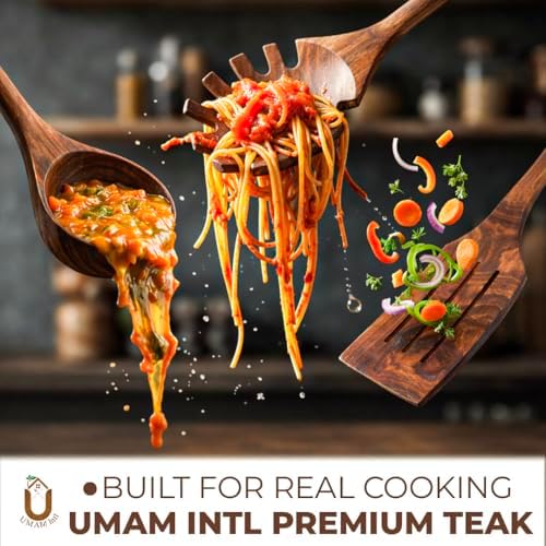 11-Piece Teak Wooden Utensil Set with Holder