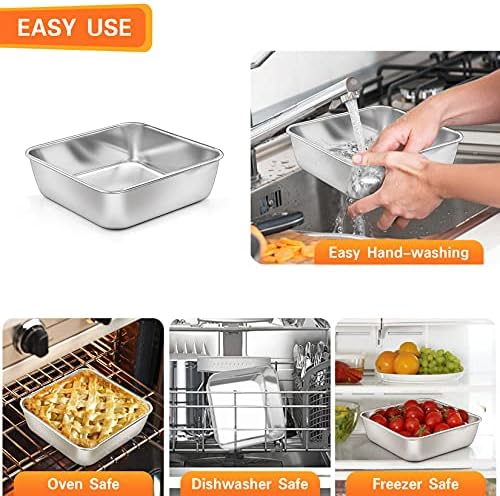 P&P CHEF Square 6x6 Baking Cake Pan, 4 Pcs Stainless Steel Brownie Pan