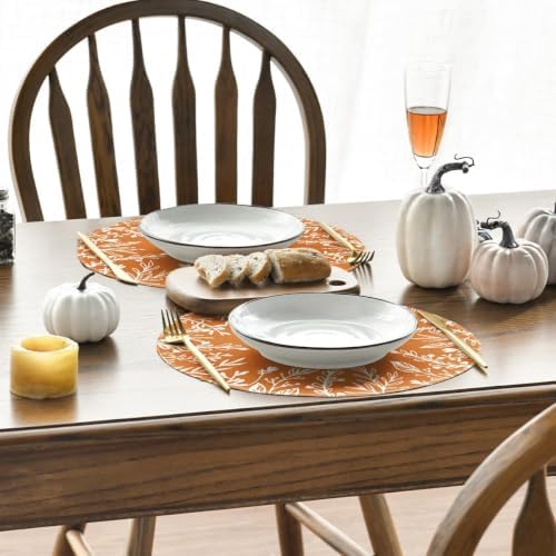 Artoid Mode Eucalyptus Leaves Round Fall Placemats Set of 6-14 Inch