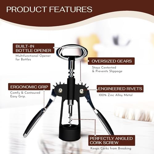 The Wine Chic Heavy Duty Winged Wine Opener, Durable Corkscrew Wine