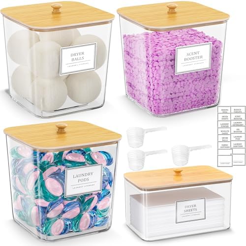 HomePekite Laundry Pods Storage Container, Clear Acrylic, 3+1 Pack