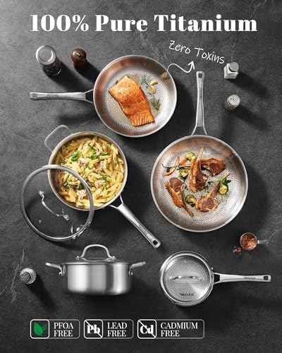 Titanium Pans for Cooking | 8 Pcs Titanium Hammered Pro frying Pans