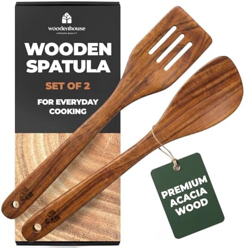 Wooden Spatula for Cooking, 2pcs Acacia Wood Utensils Set for Nonstick
