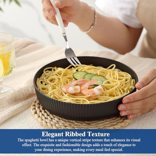 HOMQUEN Pasta Bowls Set of 6, 37oz Salad Bowls Black Soup Bowls, Large