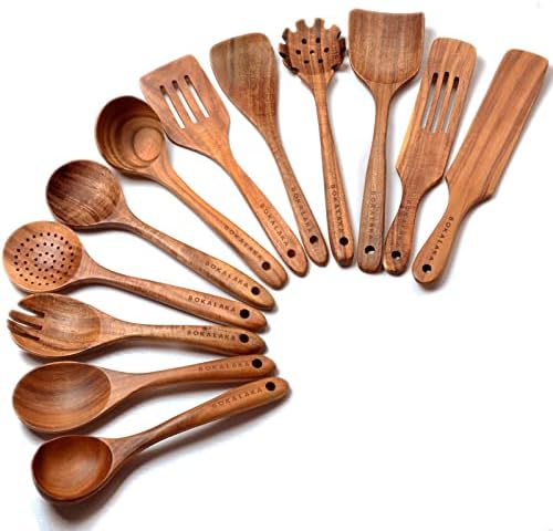 Wooden Spoons for Cooking,12 Wood Kitchen Utensils Set with Comfort