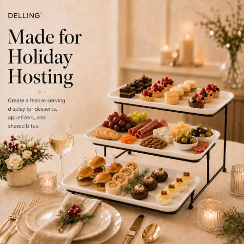 DELLING 3 Tier Serving Tray Set 16 Inch, Large Porcelain Tiered