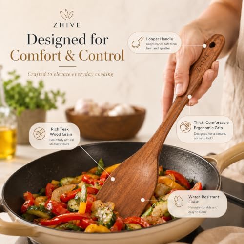 9-Piece Natural Teak Wooden Utensil Set with Spoon Rest