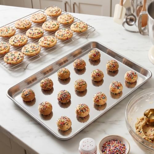 Homikit 18x13 Inch Stainless Steel Baking Half Sheet with Wire Cooling