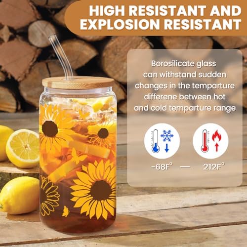 SANDJEST Sunflower Gifts for Women - Sunflower Cup 16 Oz Can Glass