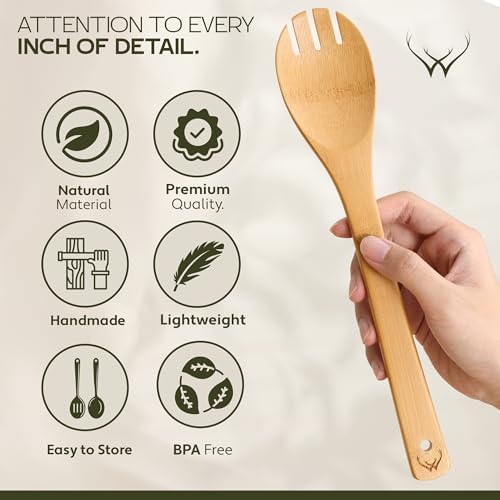 Prime Bamboo Wooden Spoons for Cooking Set of 6 Pcs – Wooden Cooking