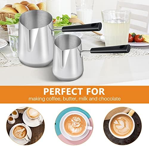 Set of 2 Milk Warmer Pot, 11.83 oz/30.43 oz Turkish Coffee Pot