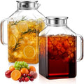 Gisafai 2 Pack 1 Gallon Square Glass Water Pitcher with Lid Spout