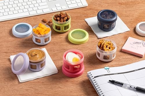 Ello 4oz Reusable Plastic Condiment Containers with Lids, 6 Pack,Sunny