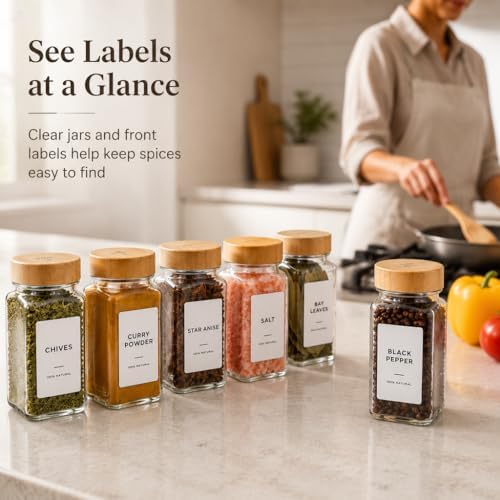 EHME EHME EHME 14 Pcs Glass Spice Jars Bamboo Lids with Lazy Susan