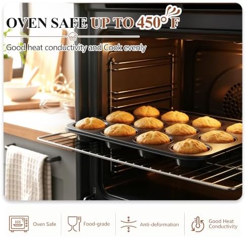 E-far 12-Cup Muffin Pan, 2 Pack Nonstick Carbon Steel Cupcake Pan Tin