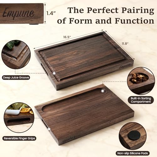 Empune Walnut Cutting Board with Handle, 16.5 x 11.8 x 1.4 Inches