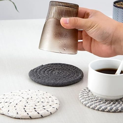 Woven Coasters Set of 8, Absorbent Drink Coasters with Holder, Boho