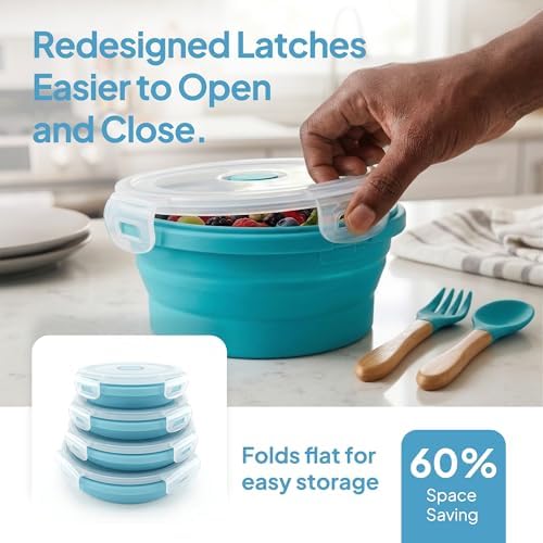 Collapsible Silicone Food Storage Containers with Lids, Set of 4 Sizes