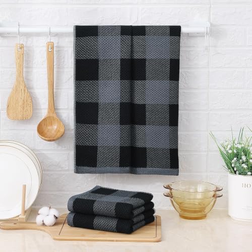 Mordimy 100% Cotton Kitchen Towels and Dishcloths Set of 6, Black &